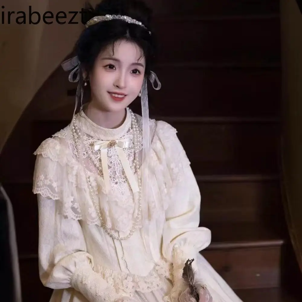 Elegant French Retro White Robe Spring Long Sleeve A-Line Evening Gown Women's Party Birthday Formal Maxi Dress Lady Chic Style