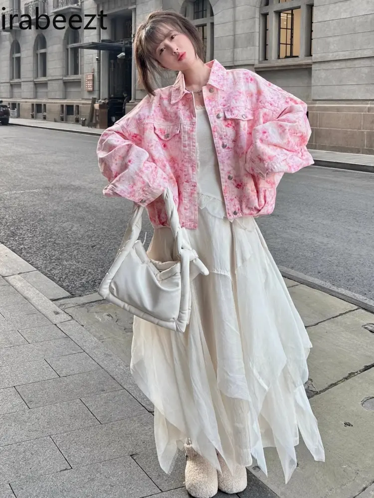 Loose Denim Jacket Women's Spring/Autumn Oversized Casual Coat High Quality Stretch Washed Jean Jacket for Petite Fashion