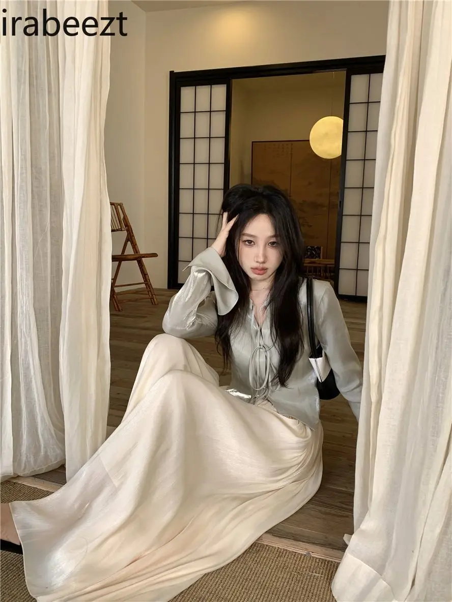 Women's French-Style Long Sleeve Shirt & Wide-Leg Culottes 2-Piece Set Cool & Refreshing Autumn New Design Sun Protection Top