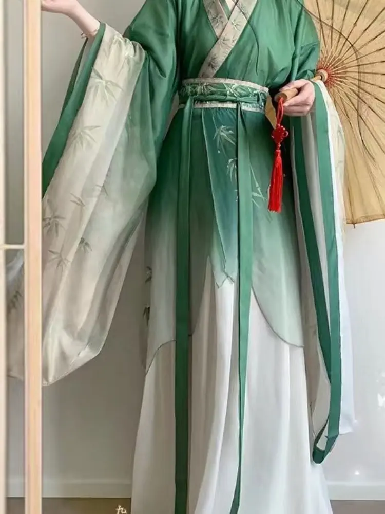 Elegant Wei Jin Dynasty Hanfu Women's Dress - Cross Collar Wide Sleeve Blouse Fairy Style Daily Wear for Spring Summer Autumn