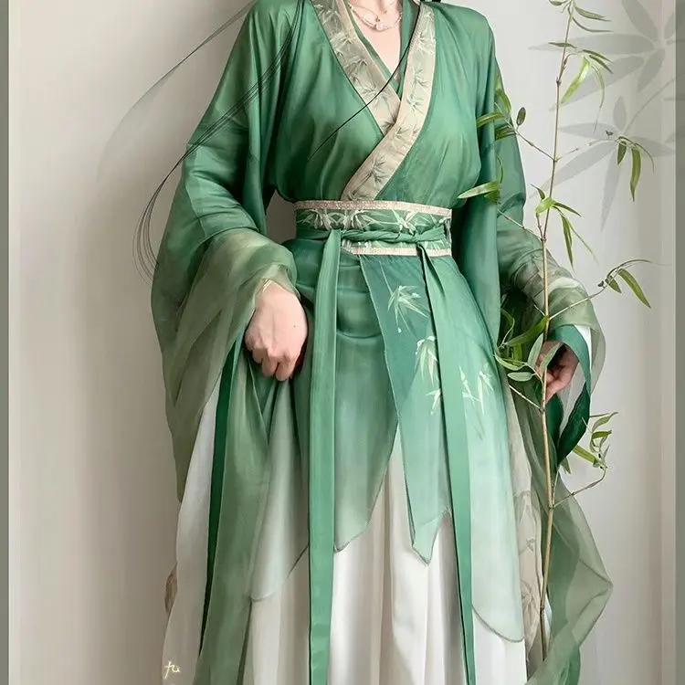 Elegant Wei Jin Dynasty Hanfu Women's Dress - Cross Collar Wide Sleeve Blouse Fairy Style Daily Wear for Spring Summer Autumn