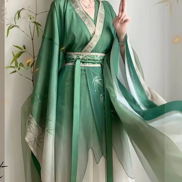 Elegant Wei Jin Dynasty Hanfu Women's Dress - Cross Collar Wide Sleeve Blouse Fairy Style Daily Wear for Spring Summer Autumn