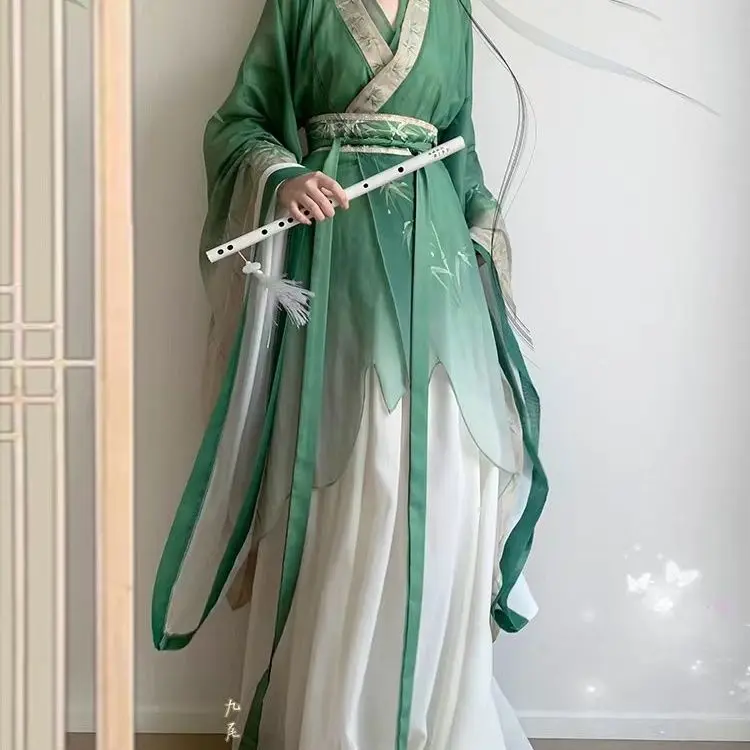 Elegant Wei Jin Dynasty Hanfu Women's Dress - Cross Collar Wide Sleeve Blouse Fairy Style Daily Wear for Spring Summer Autumn
