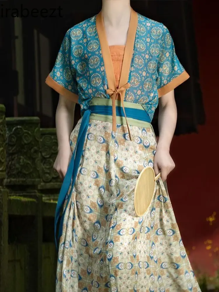 2024 New Tang Dynasty Clothing Women's Spring and Summer Improved Vintage Style Sling Chinese Dress Traditional Vestido Hanfu