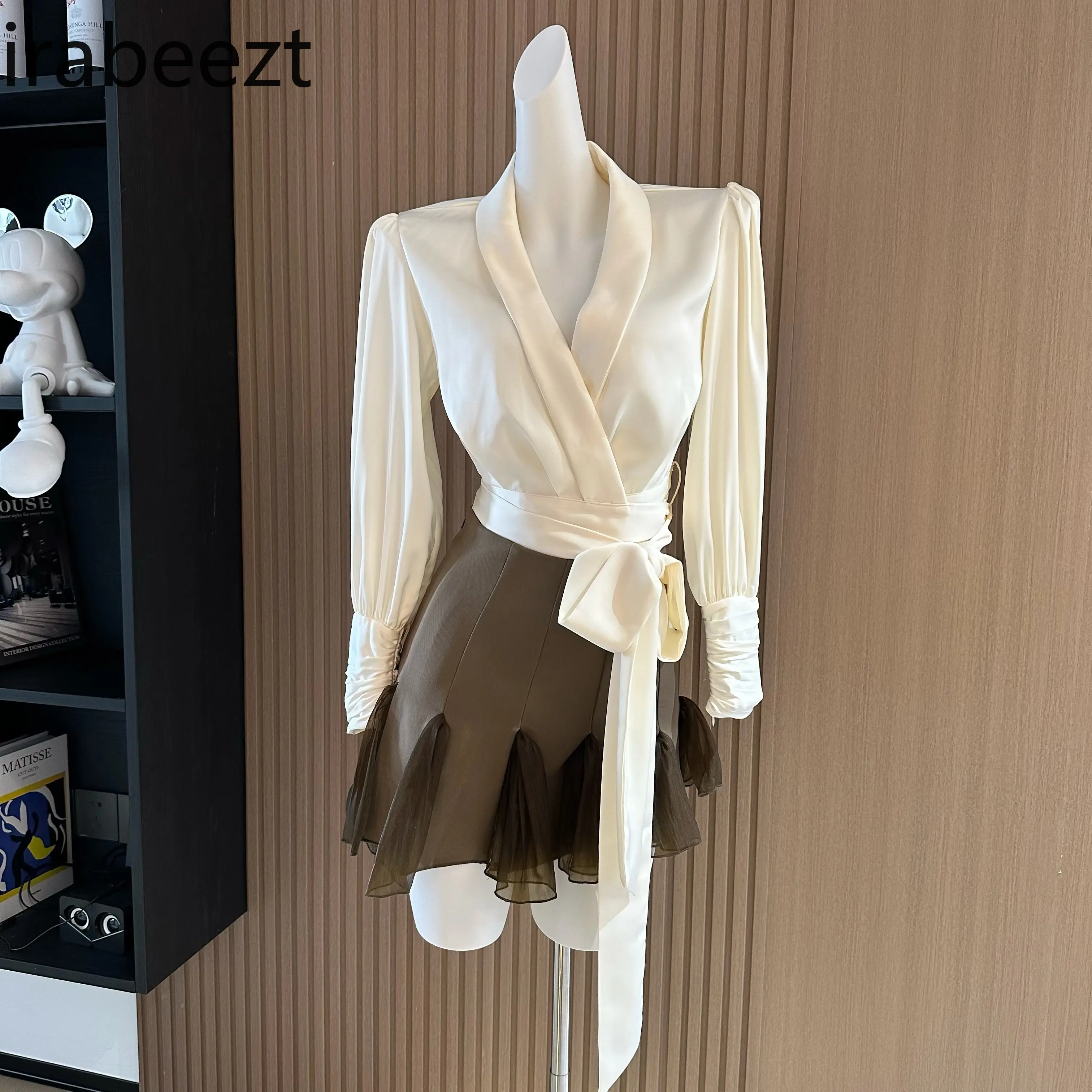 Fashion Small Design Sense Light Brown Skirt Patchwork Matching Thin Temperament Short Slim Fit Faldas Ajustadas