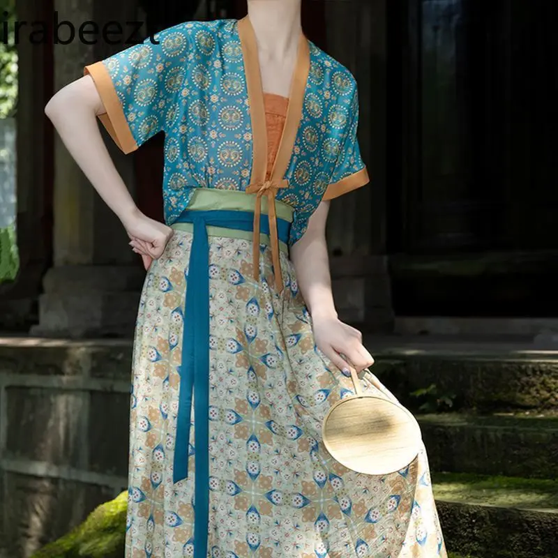 2024 New Tang Dynasty Clothing Women's Spring and Summer Improved Vintage Style Sling Chinese Dress Traditional Vestido Hanfu