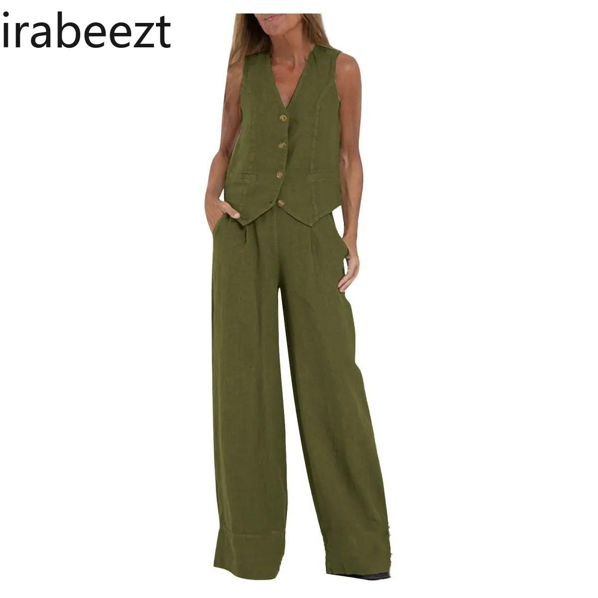 Summer Women's Linen Vest & Wide Leg Pants Suit - Boho Chic Cotton Loungewear Two Piece Outfit Casual Loose Fit Matching Set