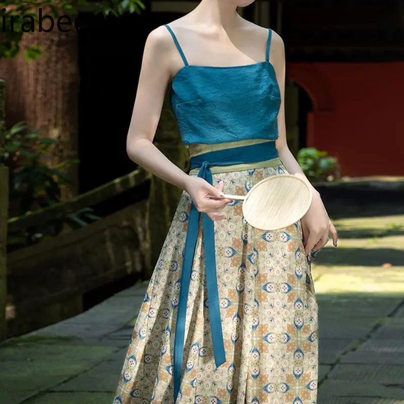 2024 New Tang Dynasty Clothing Women's Spring and Summer Improved Vintage Style Sling Chinese Dress Traditional Vestido Hanfu