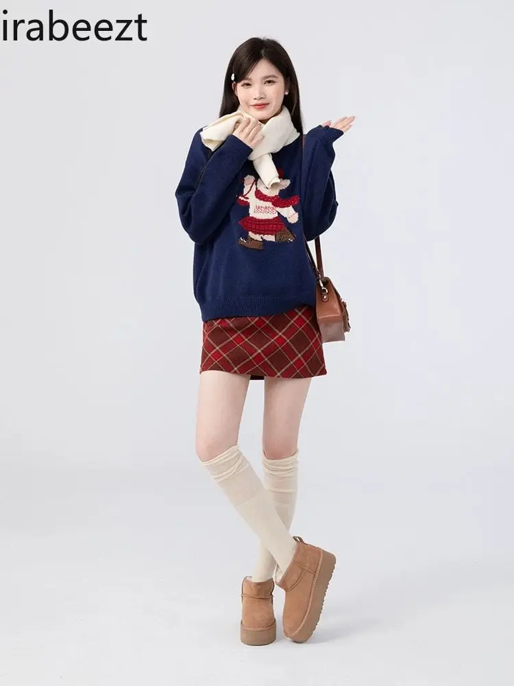New Cartoon Bear Sweater Women's 2024 Autumn and Winter Loose Round Neck Pullover Warm Top Winter Clothes Women