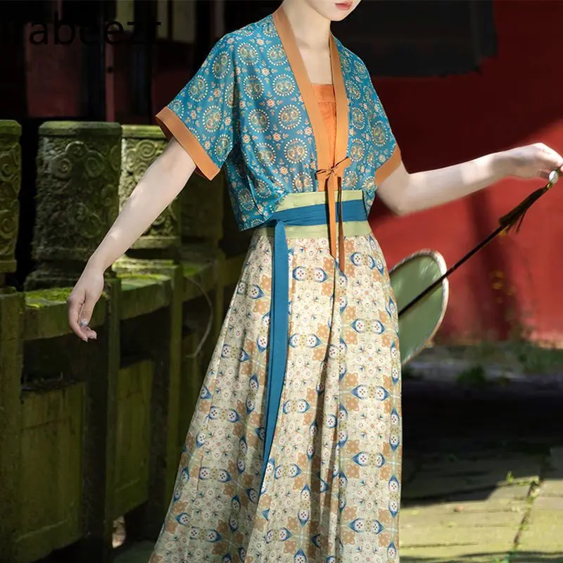 2024 New Tang Dynasty Clothing Women's Spring and Summer Improved Vintage Style Sling Chinese Dress Traditional Vestido Hanfu