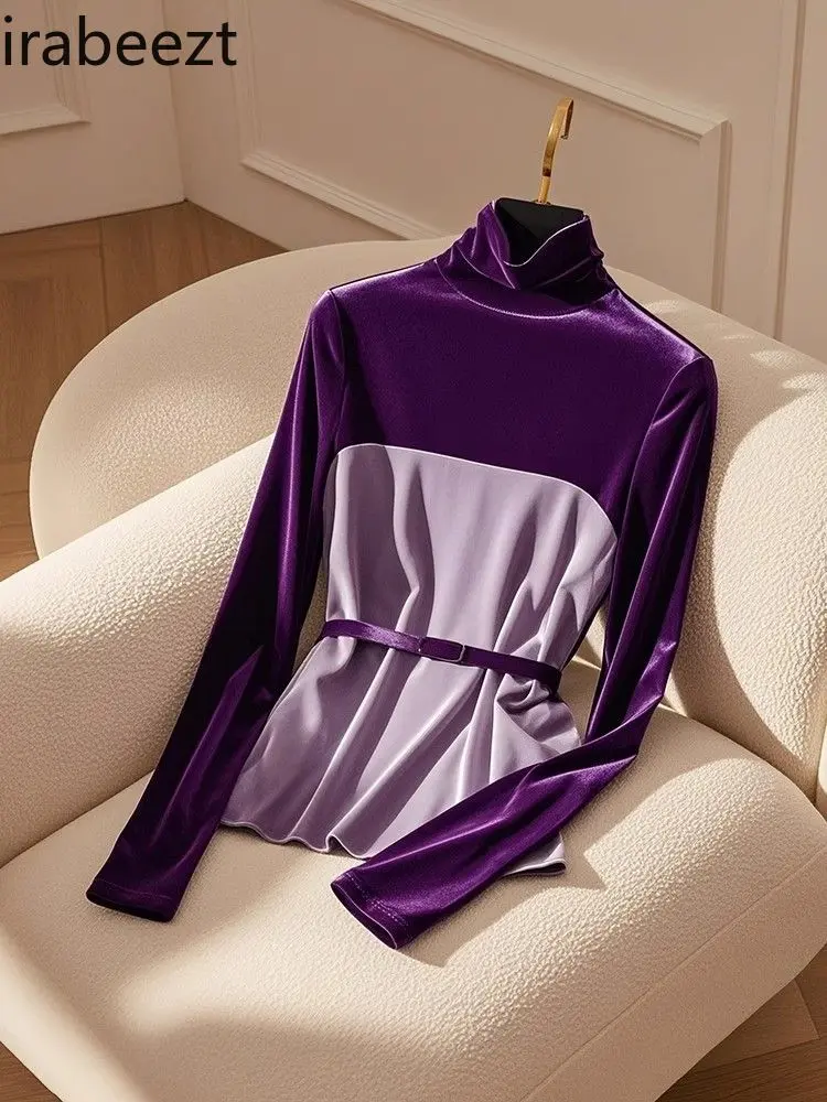 Gothic Purple Velvet Blouse Women's Winter Spider Web Asymmetrical Design Long Sleeve Unique Top Stylish Chic Fashion