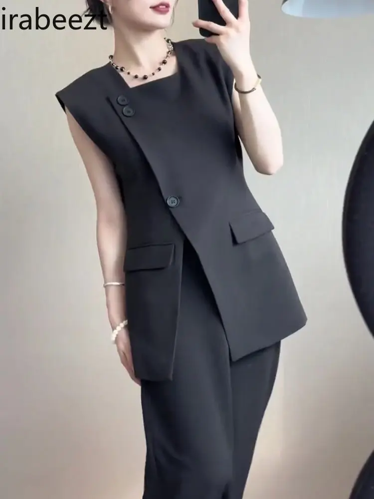 Women's European Style Summer Black Slim Fit Blazer Vest Plus Size Slimming Fashion Office Blazer Versatile Casaco Feminino