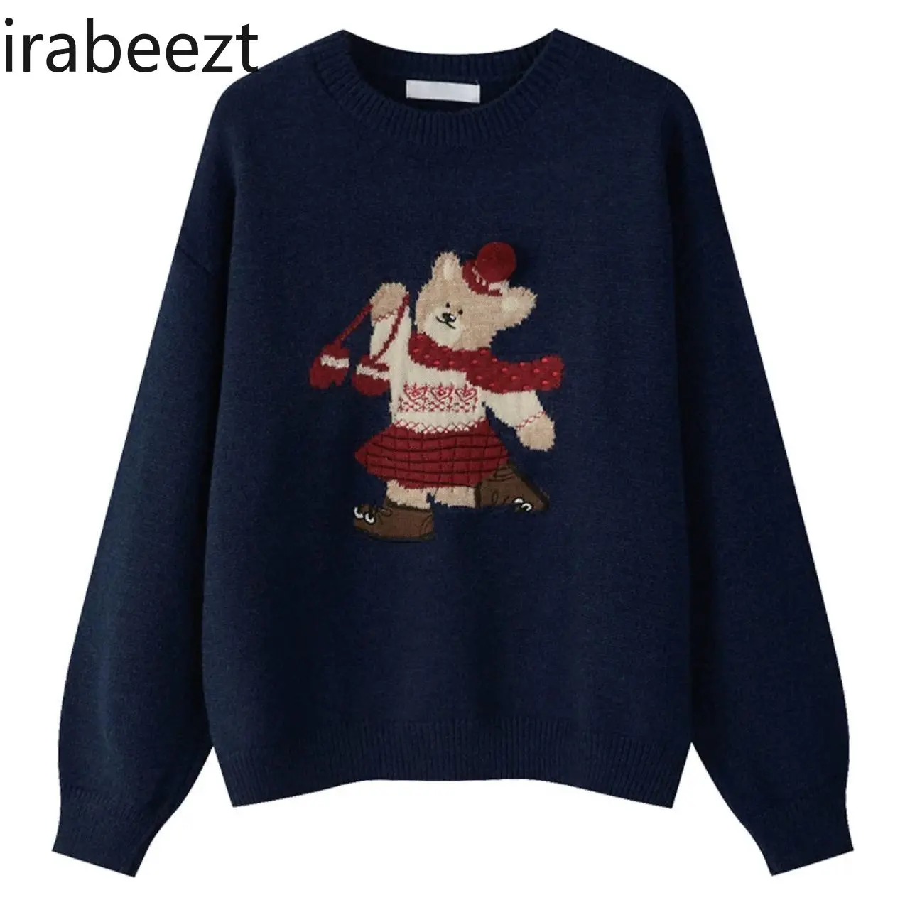 New Cartoon Bear Sweater Women's 2024 Autumn and Winter Loose Round Neck Pullover Warm Top Winter Clothes Women