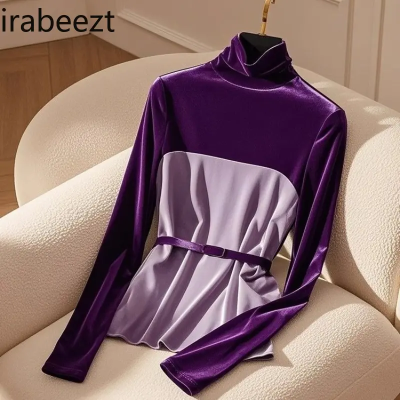 Gothic Purple Velvet Blouse Women's Winter Spider Web Asymmetrical Design Long Sleeve Unique Top Stylish Chic Fashion