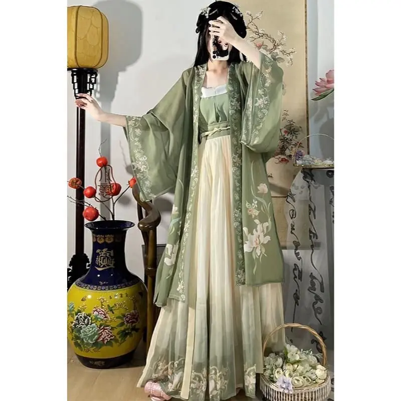 Song Dynasty Hanfu Women's Floral Print High Waist Pleated Skirt Casual Summer Chinese Traditional Dress Elegant Loose Fit