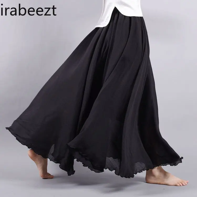 Women's Two-Piece Set Cotton Linen Blend Loose-Fit Batwing Sleeve Top & High-Waisted Pleated Midi Skirt Plus Size Bohemian Style