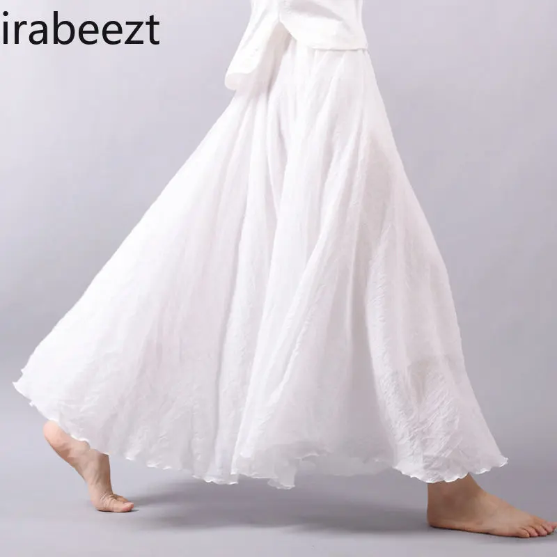 Women's Two-Piece Set Cotton Linen Blend Loose-Fit Batwing Sleeve Top & High-Waisted Pleated Midi Skirt Plus Size Bohemian Style
