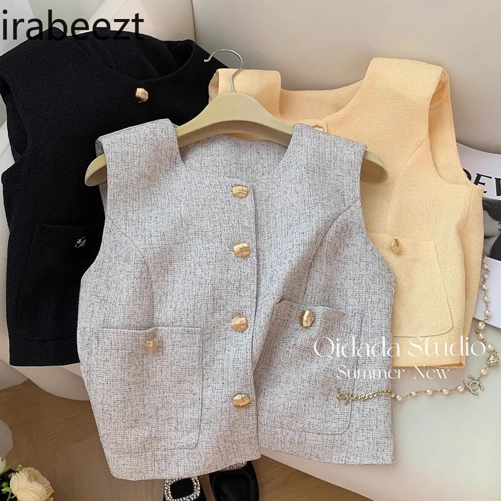 Women's Summer Vest Top Short Sleeveless Jacket Elegant Cropped Cardigan Chic Knit Waistcoat Ladies Fashion Outerwear