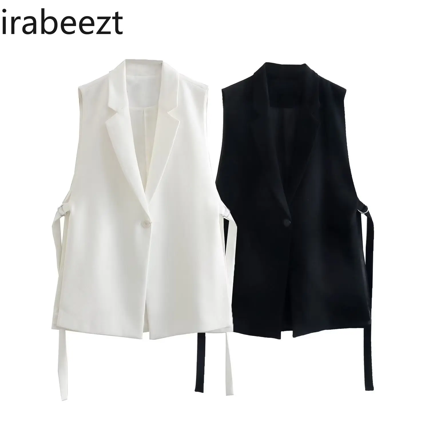 Women's V-Neck Sleeveless Blazer Vest Split Front Tie Waist Slim Fit Casual Outwear Fashion Tops Casacos De Inverno Feminino