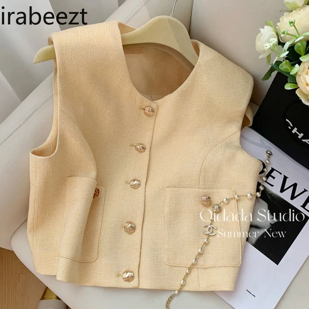Women's Summer Vest Top Short Sleeveless Jacket Elegant Cropped Cardigan Chic Knit Waistcoat Ladies Fashion Outerwear