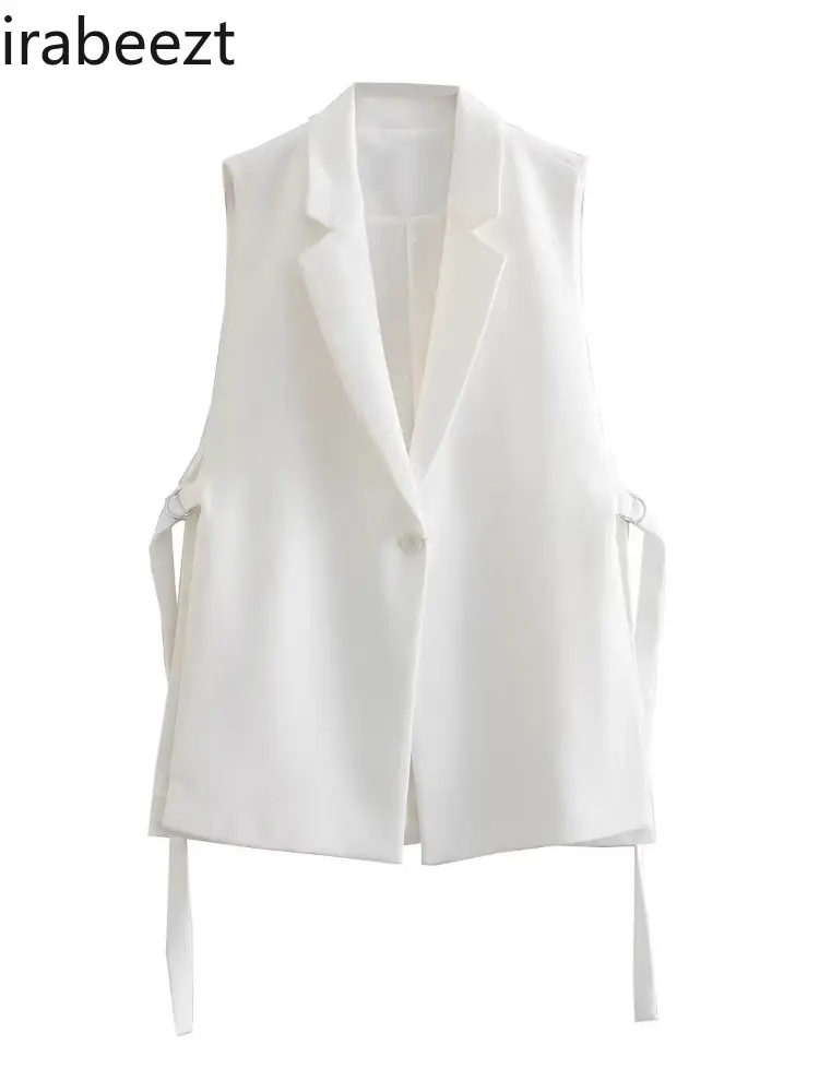 Women's V-Neck Sleeveless Blazer Vest Split Front Tie Waist Slim Fit Casual Outwear Fashion Tops Casacos De Inverno Feminino