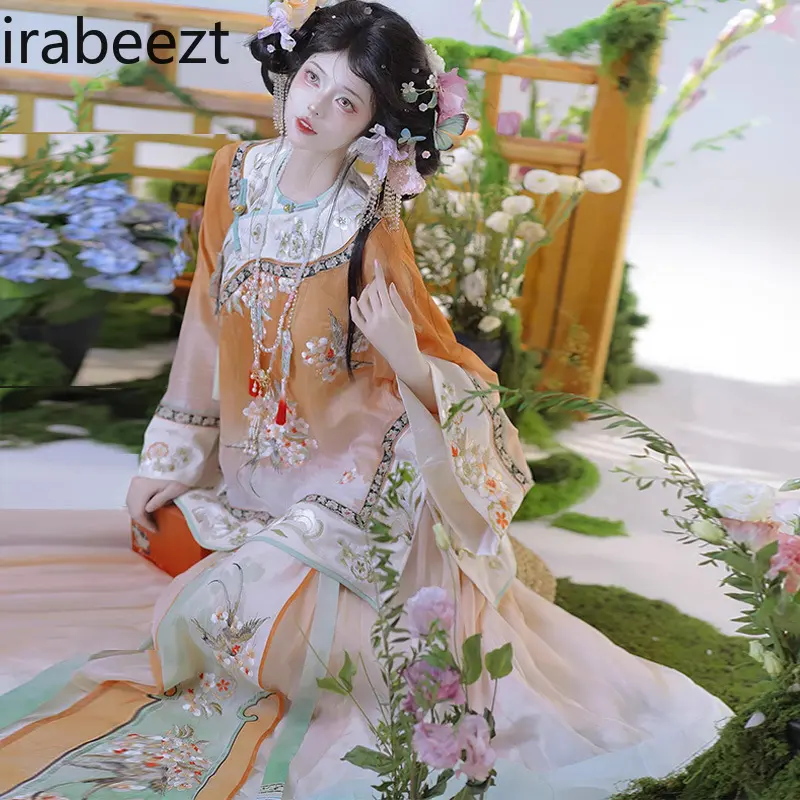 Hot Sale Chinese Hanfu Dress Traditional Embroidery Gradient Print Elegant Blouse + Pleated Skirt Women's National Style Outfit