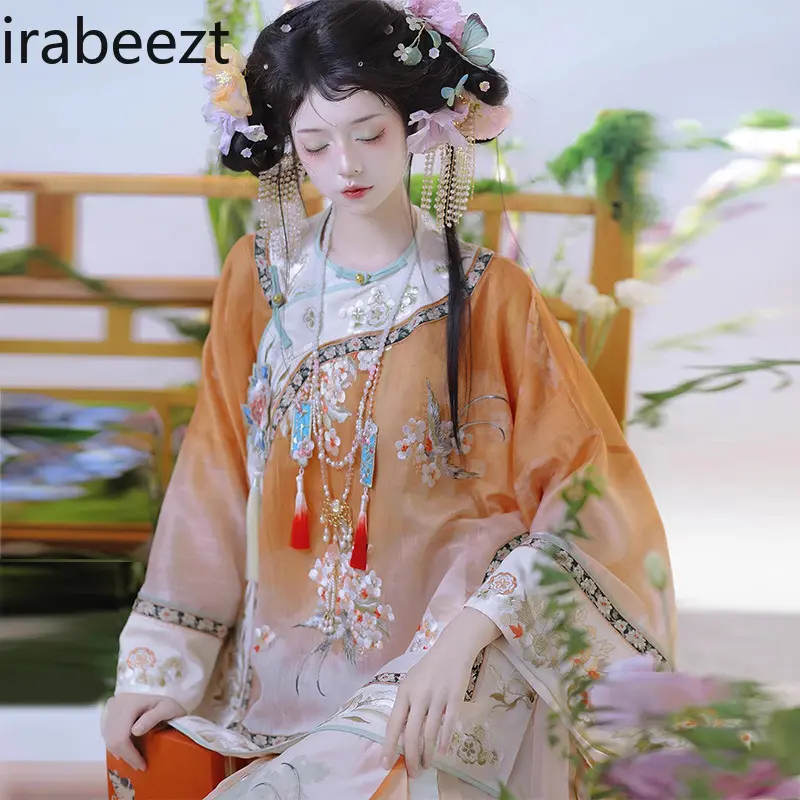 Hot Sale Chinese Hanfu Dress Traditional Embroidery Gradient Print Elegant Blouse + Pleated Skirt Women's National Style Outfit