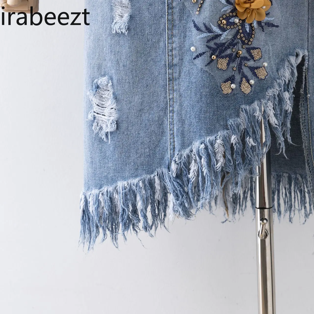 Summer Women's Denim Clothing High Waist A-Line Mid-Length Distressed Ripped Casual Skirt Fashion Thin Stretch Jeans Skirt
