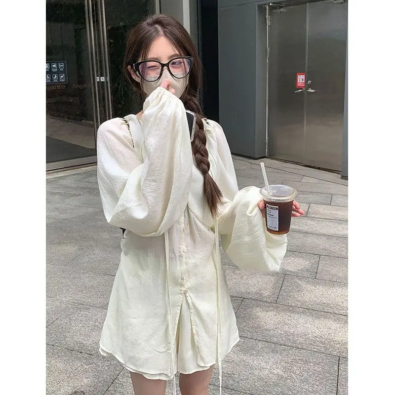 Summer 2025 Women's V Neck Long Sleeve Blouse & Wide - Leg Shorts Set Lightweight Chiffon Two Piece Outfit for Women