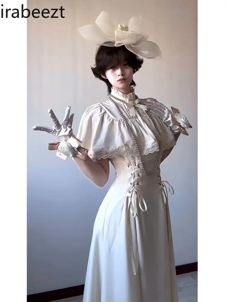 Gothic Lace Dress Women 2025 Elegant Waist-Tied Short Sleeve Victorian Style Party Dress Vestidos de Fiesta Dark Aesthetic