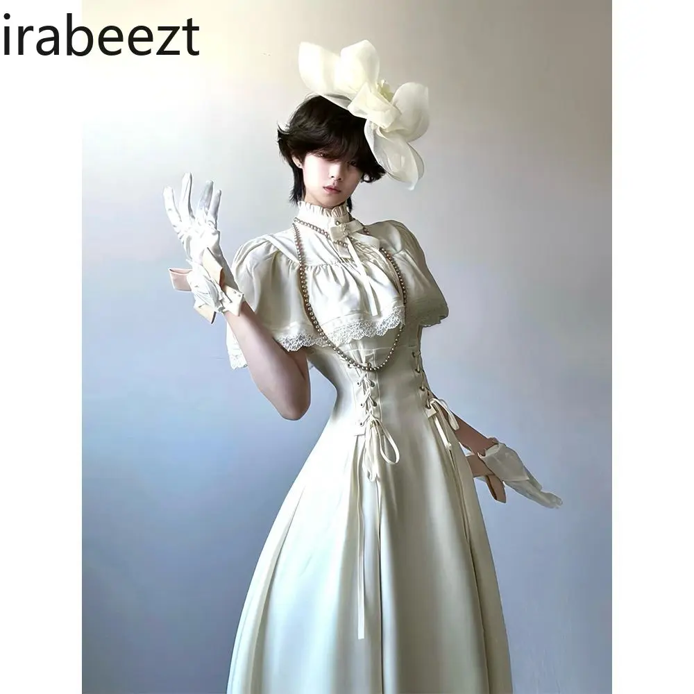 Gothic Lace Dress Women 2025 Elegant Waist-Tied Short Sleeve Victorian Style Party Dress Vestidos de Fiesta Dark Aesthetic