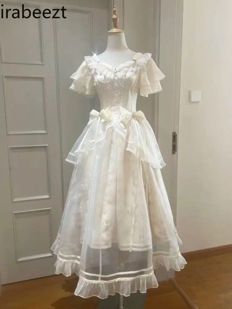 Sweet Retro Bow Knot Floral Dress for Women & Girls - Boho Chic Long A-Line Romantic Vintage Style Lightweight Summer Outfit