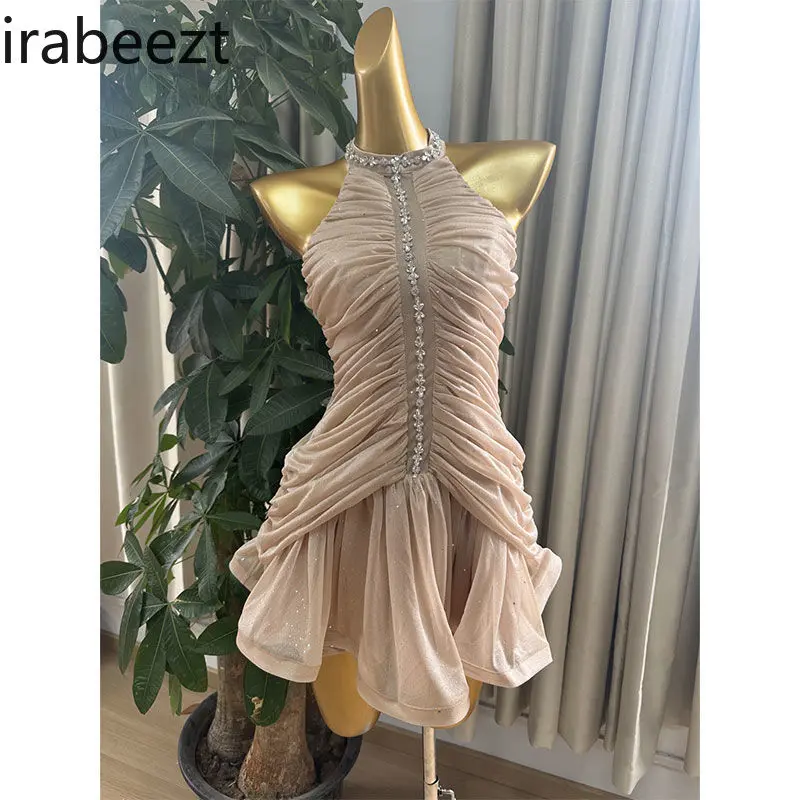 French Elegant Bodycon A-Line Ruffled Dress with Crystal Rhinestones - Sexy Party Wear for Women Luxury Mini Party Gown