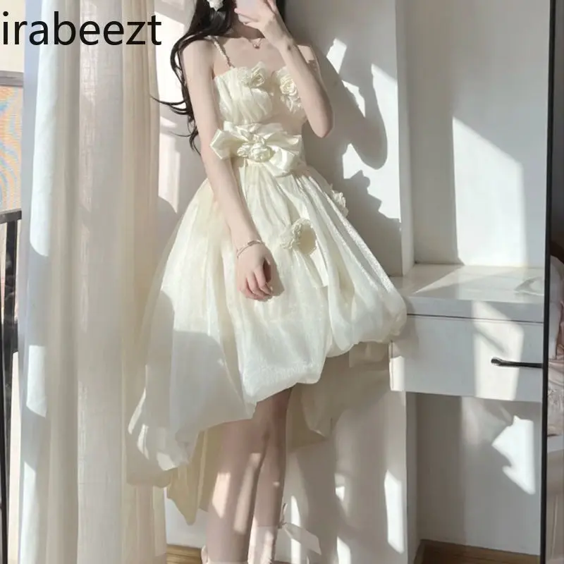2025 New French Floral Strapless Dress Women Summer Sweet Princess Tea Party A-line Slim Fit Elegant Vintage Sleeveless