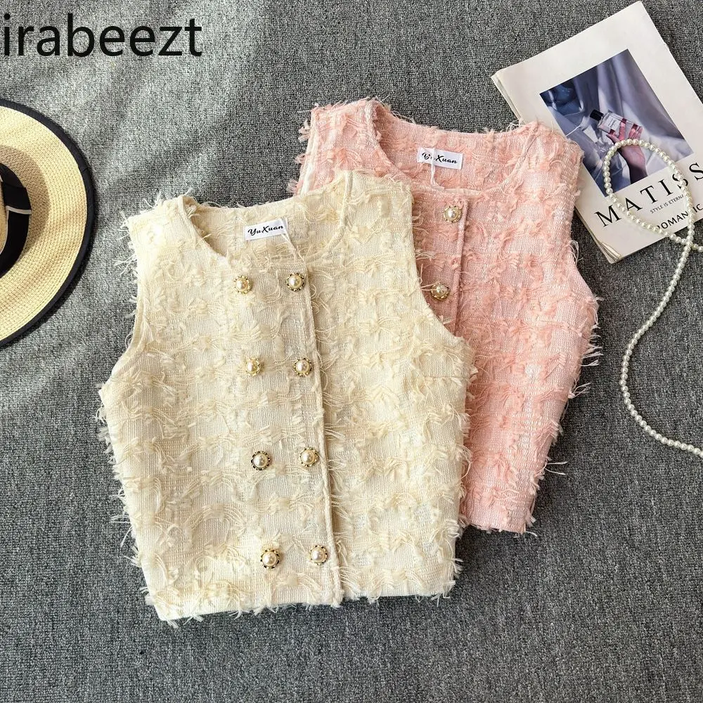 2025 New Women's White Double Breasted Vest Sleeveless Short Waistcoat Elegant Summer Casual Top casacos de inverno feminino