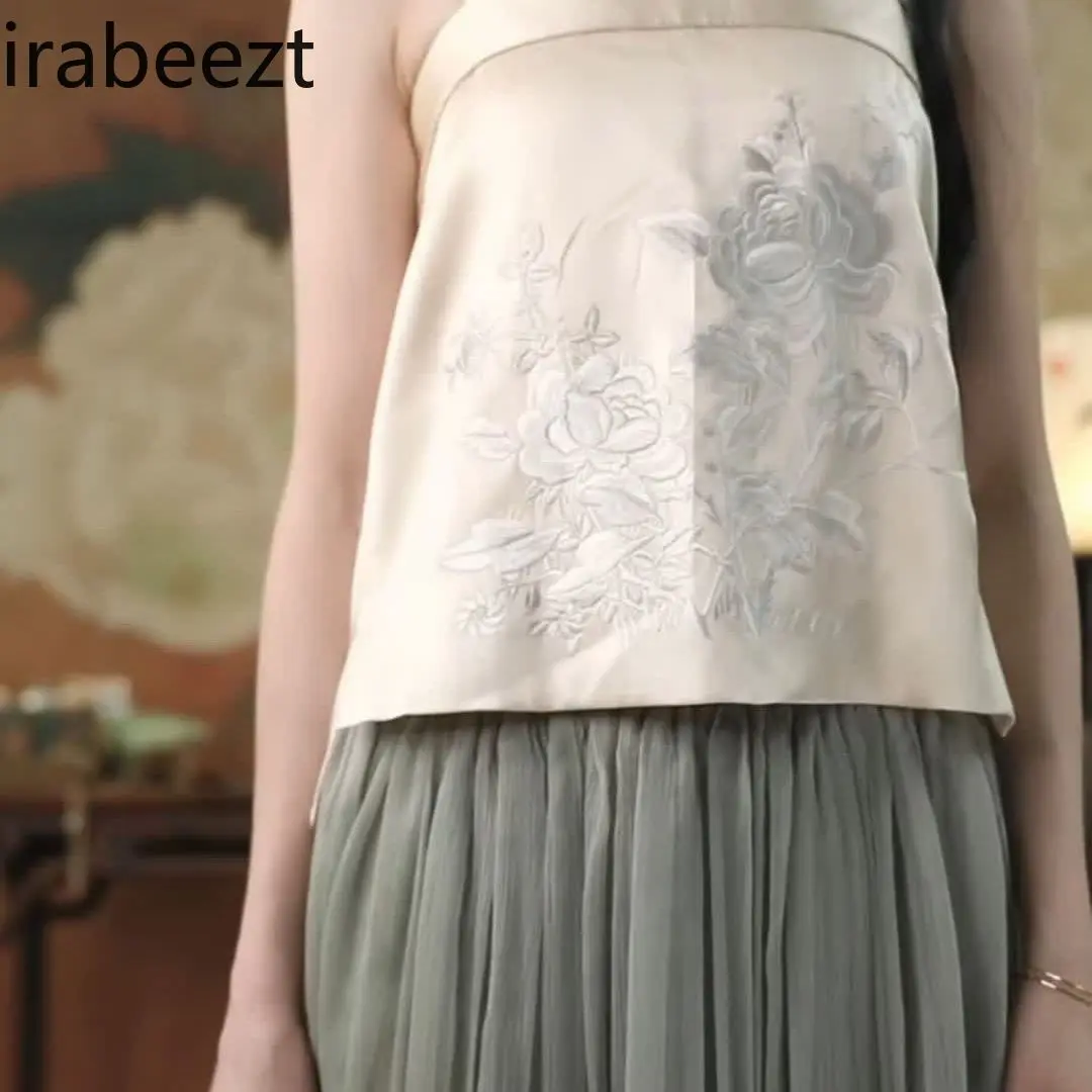 Plus Size Hanfu Top Women Embroidered Bustier Vest Traditional Chinese Style Summer Fashion Mainland China Crochet Top