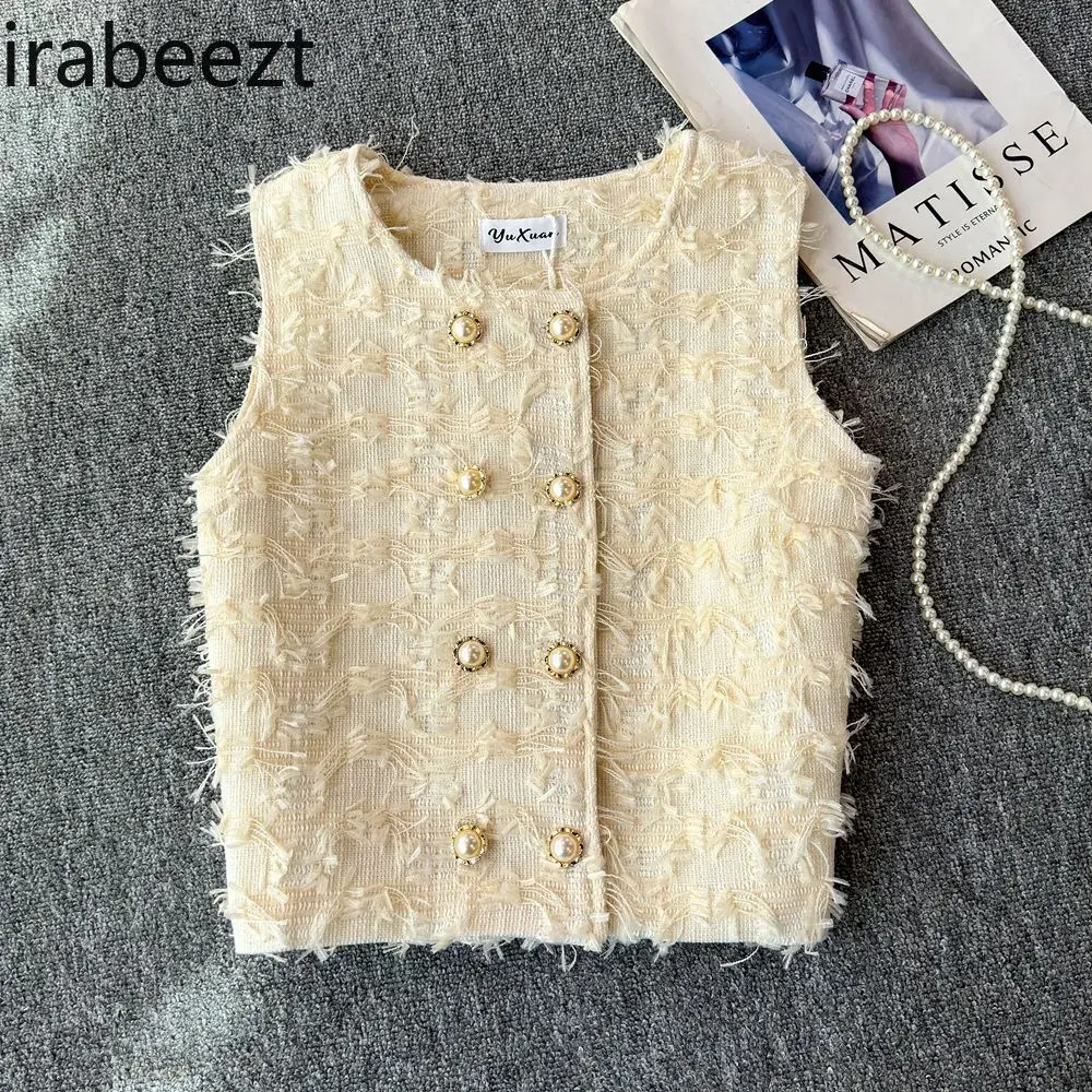 2025 New Women's White Double Breasted Vest Sleeveless Short Waistcoat Elegant Summer Casual Top casacos de inverno feminino