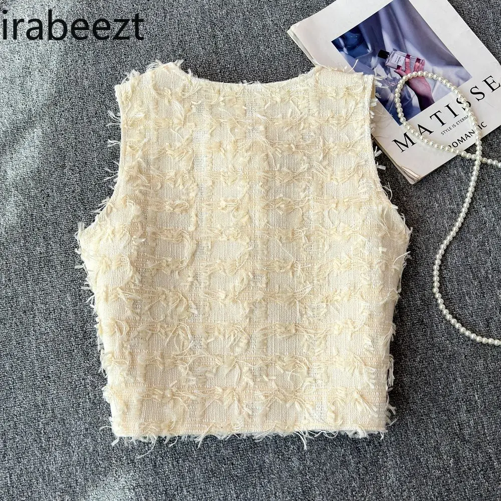 2025 New Women's White Double Breasted Vest Sleeveless Short Waistcoat Elegant Summer Casual Top casacos de inverno feminino