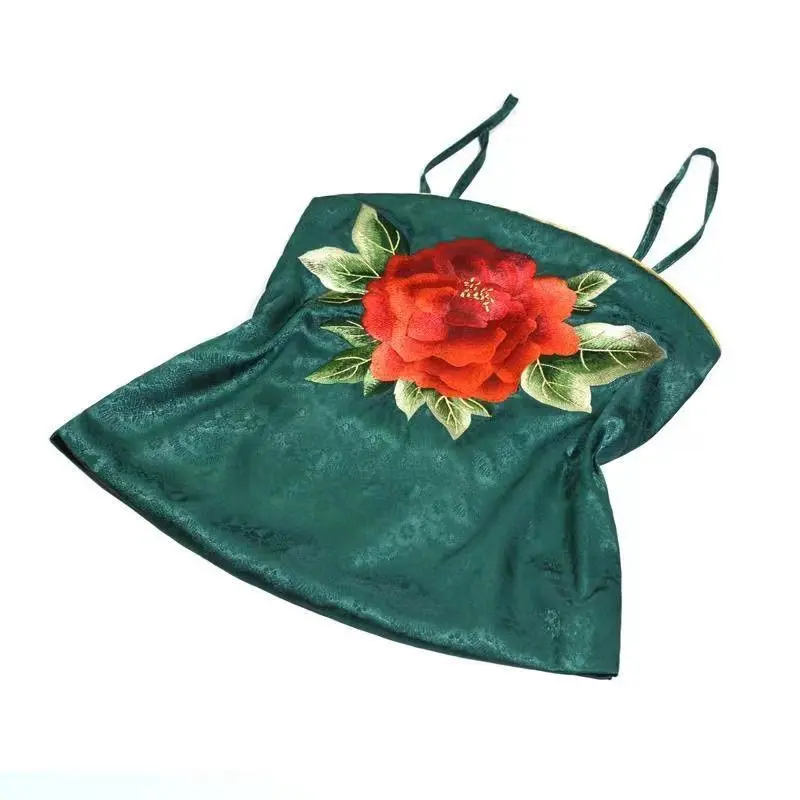 Plus Size Hanfu Camisole Women Summer Floral Embroidery Satin Halter Top Chinese Traditional Vestidos Casual Loose Inner Wear