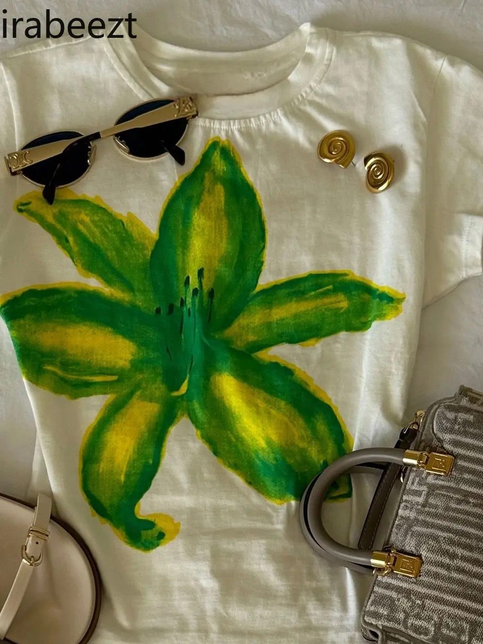 2025 Original Light Yellow Round Neck Waist Short-sleeved T-shirt for Women in Summer Vintage Vintage Wear Retro Tops