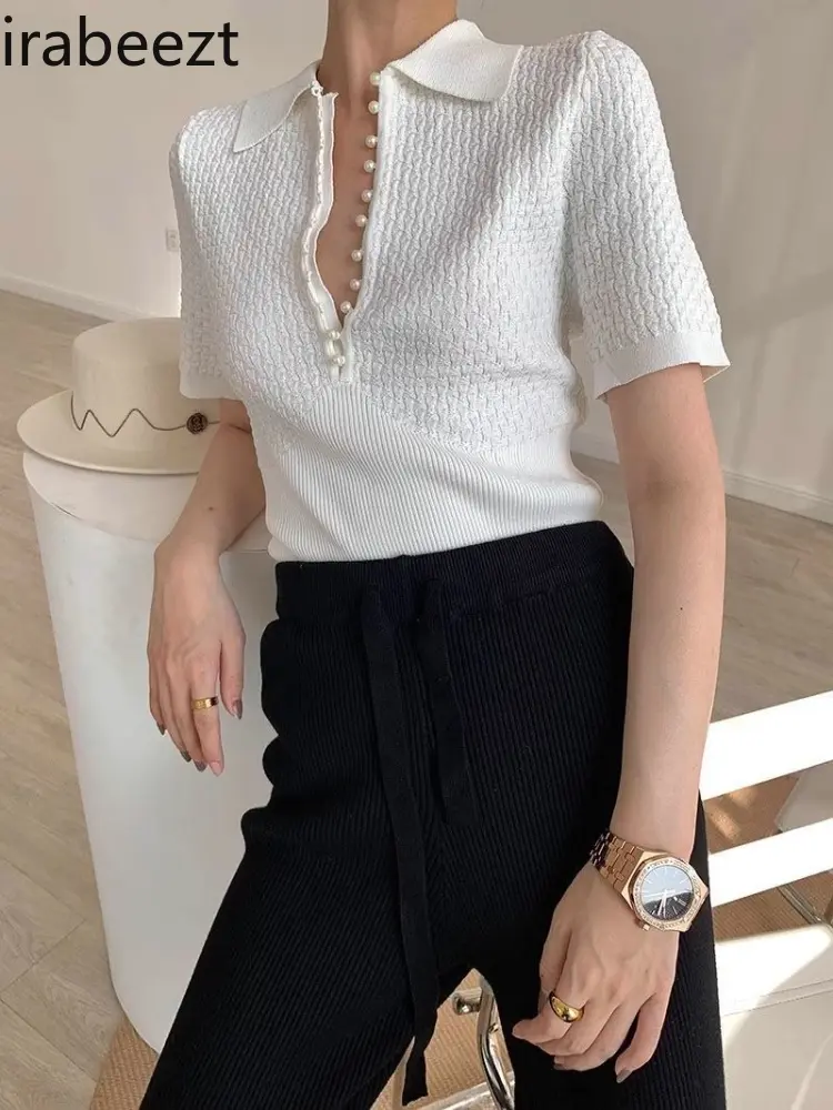 New Women's Slim Fit White T-Shirt Fashion Polo Shirt Short Sleeve Knit Top Casual Summer Tee Feminist Clothes