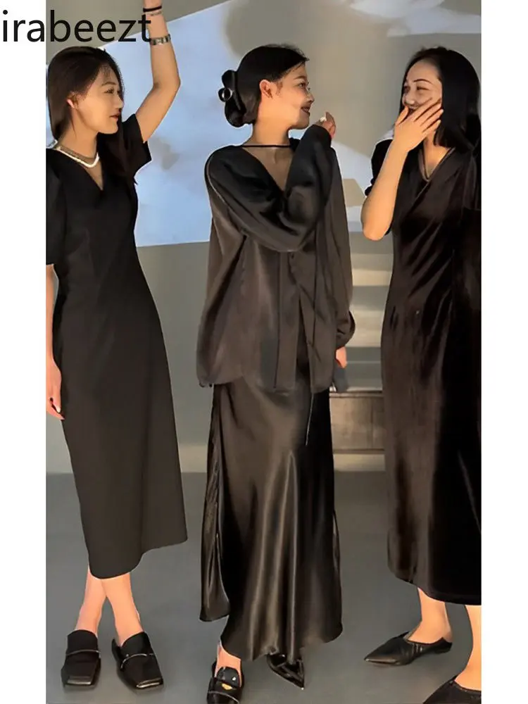 Women's Premium Blouse & Skirt Set - Confident High-Quality Sun Protection Outfit with Lightweight Design Black Festival Outfit