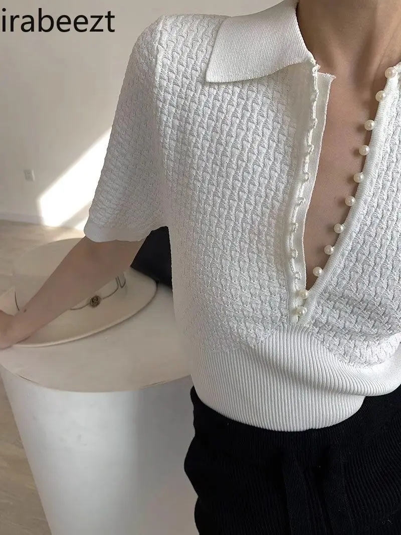 New Women's Slim Fit White T-Shirt Fashion Polo Shirt Short Sleeve Knit Top Casual Summer Tee Feminist Clothes