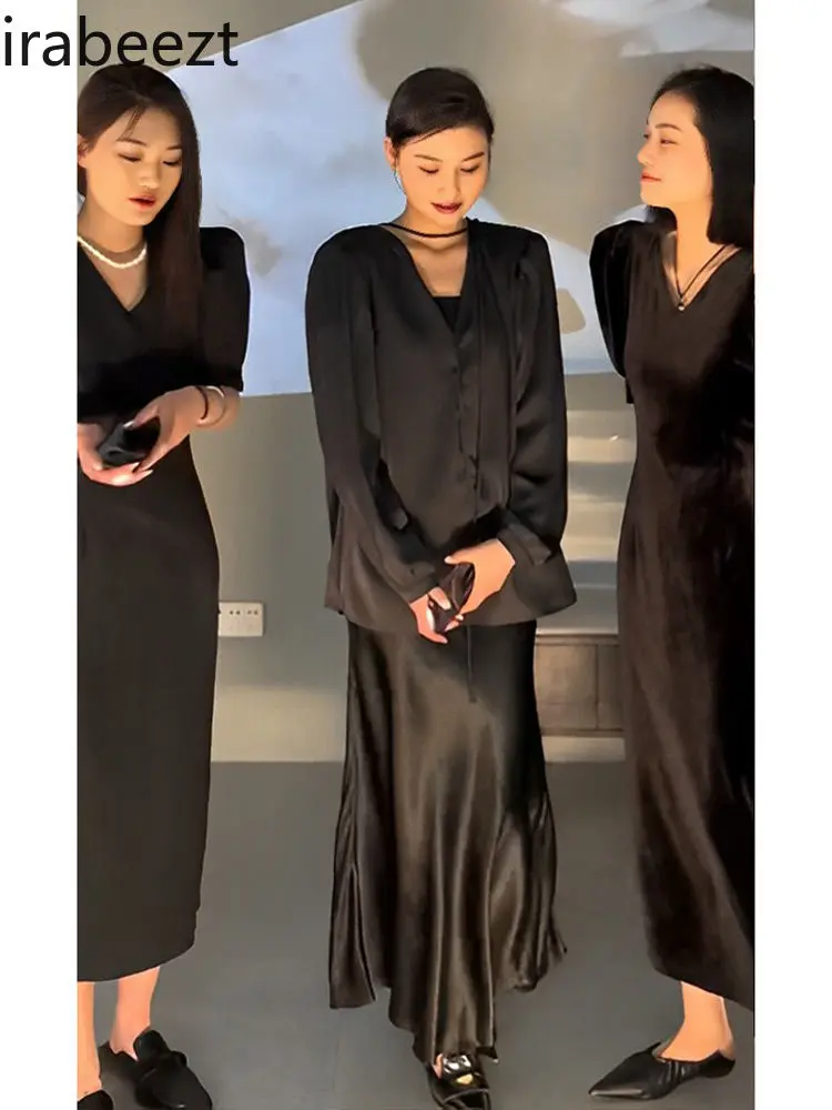 Women's Premium Blouse & Skirt Set - Confident High-Quality Sun Protection Outfit with Lightweight Design Black Festival Outfit