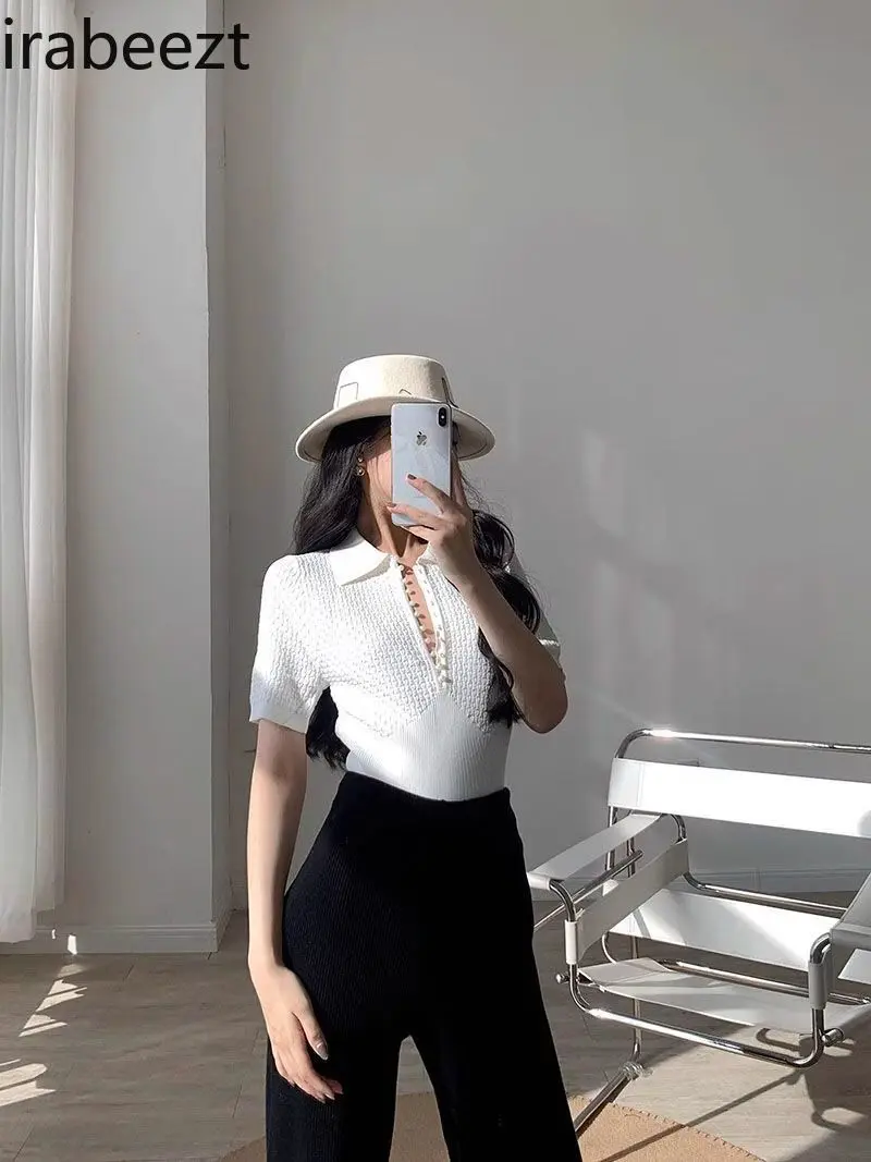 New Women's Slim Fit White T-Shirt Fashion Polo Shirt Short Sleeve Knit Top Casual Summer Tee Feminist Clothes