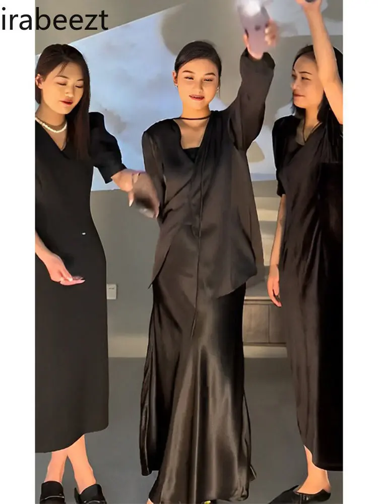 Women's Premium Blouse & Skirt Set - Confident High-Quality Sun Protection Outfit with Lightweight Design Black Festival Outfit
