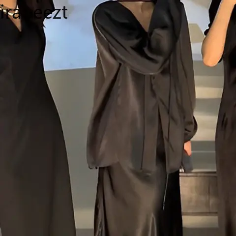 Women's Premium Blouse & Skirt Set - Confident High-Quality Sun Protection Outfit with Lightweight Design Black Festival Outfit