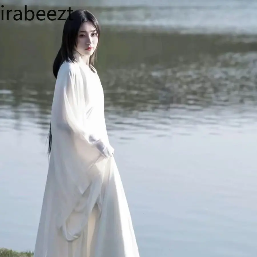 Elegant Wei Jin Style Hanfu Dress Women's Flowing Sleeve Fairy Gown White Ethereal Loose Spring Ancient Chinese Costume