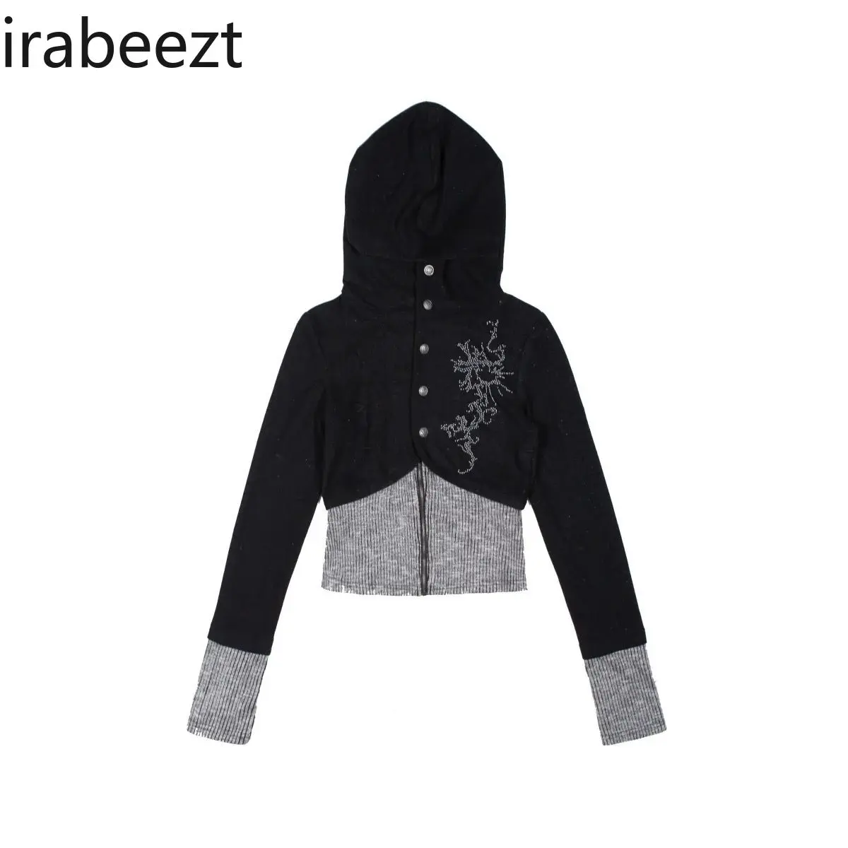 Punk Retro Knit Hooded Sweatshirt Women's Long Sleeve Asymmetrical Patchwork Slim Fit Cardigan Streetwear Gothic  Aesthetic Top