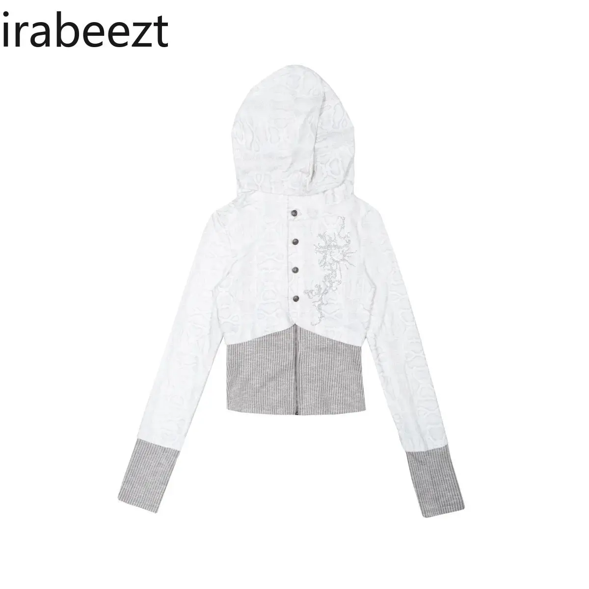 Punk Retro Knit Hooded Sweatshirt Women's Long Sleeve Asymmetrical Patchwork Slim Fit Cardigan Streetwear Gothic  Aesthetic Top